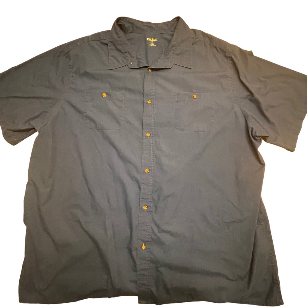Kingsize 4XL Tall Mens Navy Blue Button Up Short Sleeve Shirt Casual‎